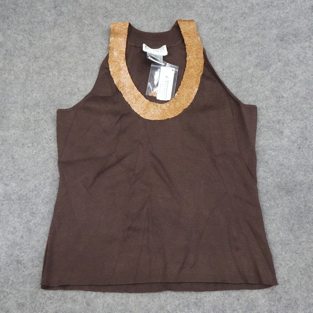 Talbots Top Womens Petite Medium PM Brown Solid Pullover Sleeveless Tank Shirt
